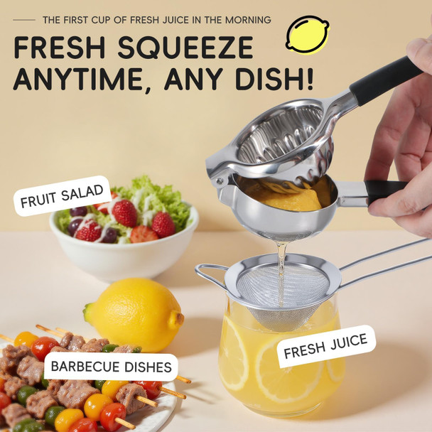 YxtandBeyond Large Lemon Squeezer Set 304 Stainless Steel Lime Squeezer W/13 Filter Stainless Steel
