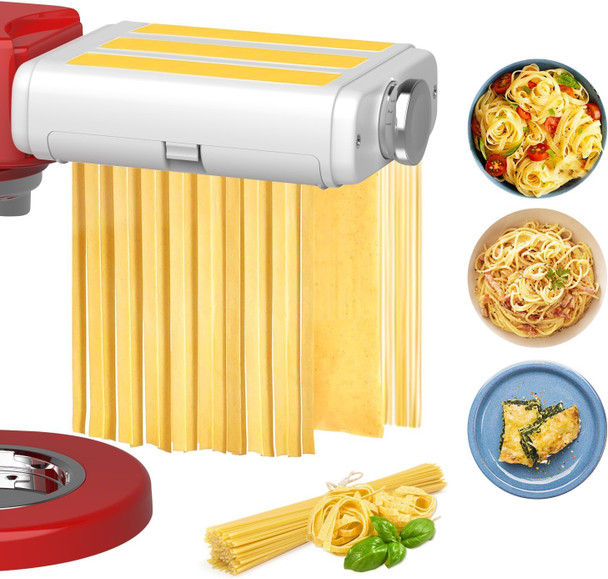 Newsets Pasta Maker Attachment For Kitchenaid/ Cuisinart Mixers Noodle Maker 3 In 1 Set White