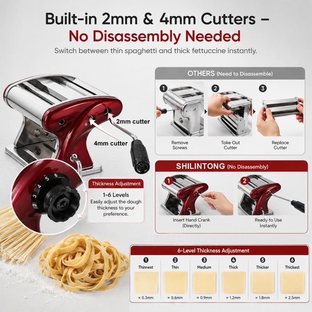 Shilintong Manual Pasta Maker 2In1 Stainless Steel Noodle Machine With and BuiltIn 2Mm Stainless Steel