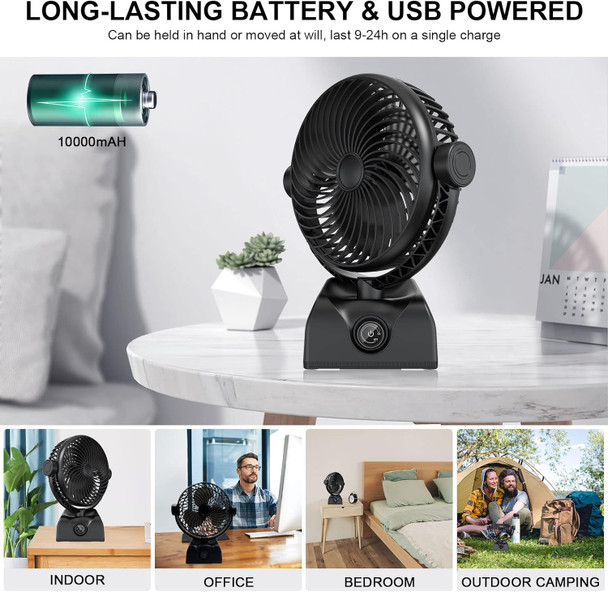 Desk Fan Oscillating Fan, 10000Mah Rechargeable Battery Powered Rotating Table Fan With Stepless Speed, Quiet Office Fan 120°Osci