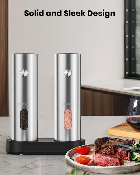 Chunyee Electric Salt And Pepper Grinder Set With Rechargeable Base