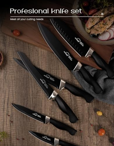 Amorston Knife Set Knives Set For Kitchen Knife Set With Block And 15 Pieces Stainless Steel