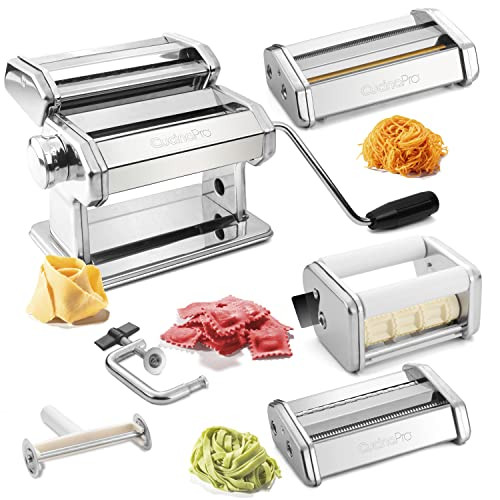 Cucinapro Pasta Maker Deluxe Set Stainless Steel Machine W 3 Interchangeable Attachments Stainless Steel