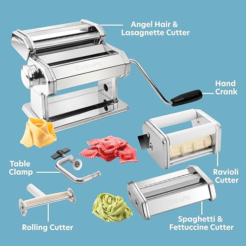 Cucinapro Pasta Maker Deluxe Set Stainless Steel Machine W 3 Interchangeable Attachments Stainless Steel