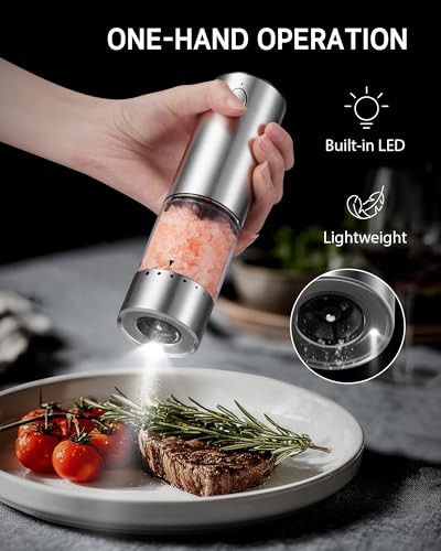 Syntus Electric Salt And Pepper Grinder Set UsbC Rechargeable Stainless Steel Automatic 95Ml Stainless Steel