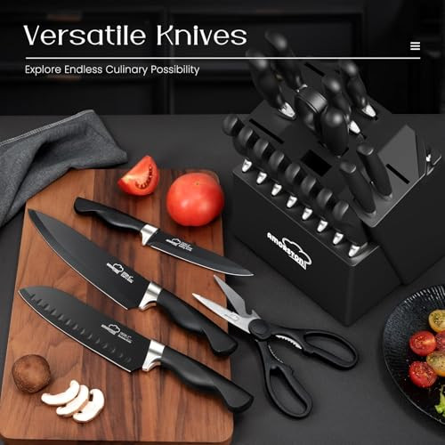 Amorston Knife Set Amorston Kitchen Knife Set With Block And Sharpener UltraSharp 21 Pieces Black