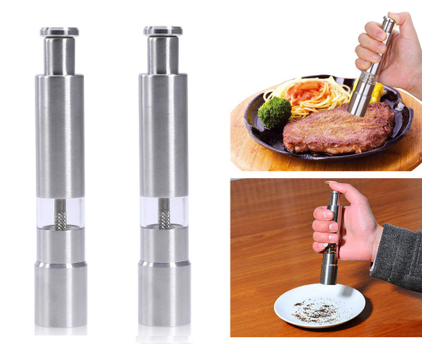 Keweis Salt And Pepper Grinder Set Of 2Stainless Steel Push Button Grinder Set Of 2 Black