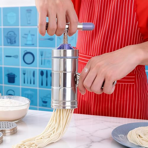 Eojddpa Manual Pasta Maker Machine Stainless Steel Noodle Maker With 5 Dies Stainless Steel