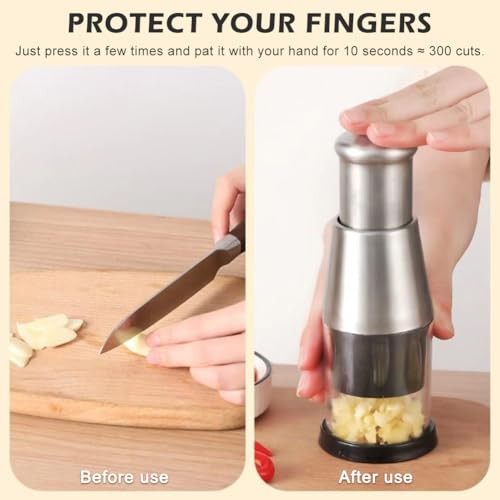 Vornetil Manual Food Chopper Compact Mini Dicer Stainless Steel Pressed Garlic Chopper Stainless Steel