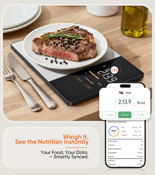 Kuaivo Smart Nutrition Food Scale With Led Display Tracks Calories Fat Carbs 1G