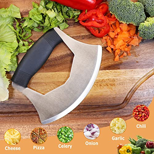 Xoyozo Salad Chopper Mezzaluna Knife With Protective Cover And AntiSlip Handle Stainless Steel