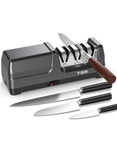 Ter Electric Knife Sharpener 3Stage Diamond Knife Sharpener For Kitchen Knives 20Degree Black