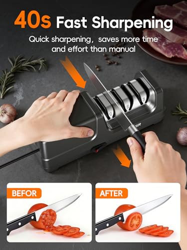 Ter Electric Knife Sharpener 3Stage Diamond Knife Sharpener For Kitchen Knives 20Degree Black