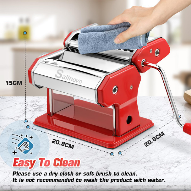 Sailnovo Pasta Maker Machine 180 Roller Pasta Maker 9 Adjustable Thickness Settings Red