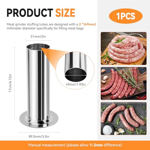 Nbbiww #22 Meat Grinder Stuffing Tubes Ground Meat Bag Stuffer Stainless Steel 2 Inch Stainless Steel