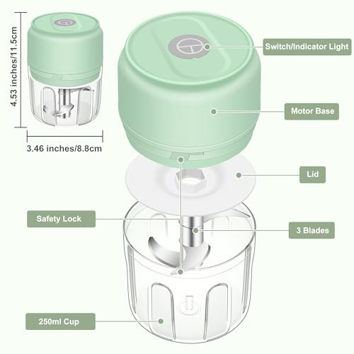 G4S3 Electric Garlic Chopper Portable Garlic Press Wireless Mini Food Processor Rechargeable 250Ml Green