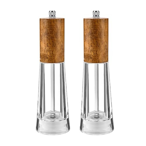 Daily Treasures Acrylic Pepper Grinder Wooden Mill VisibleRefillable Pepper Grinder With Adjustable ScrewSalt 8 Inches 2 Pack