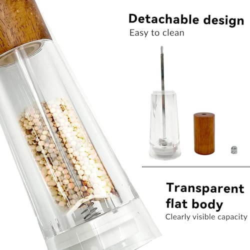 Daily Treasures Acrylic Pepper Grinder Wooden Mill VisibleRefillable Pepper Grinder With Adjustable ScrewSalt 8 Inches 2 Pack