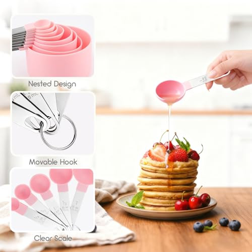 Djxrqy Measuring Cups And Spoons Set Stackable Measure Tools With Stainless Steel 10 Pieces Stainless Steel