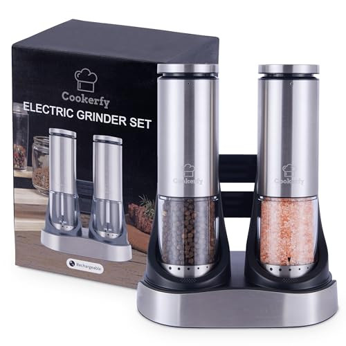 Cookerfy Electric Salt And Pepper Grinder Set Rechargeable Base Stainless Steel Automatic 95Ml Stainless Steel