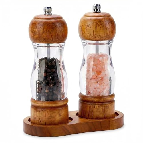 Dzmbv Salt And Pepper Grinder Set Wood And Acrylic 6.3 Inch
