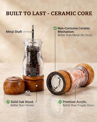 Dzmbv Salt And Pepper Grinder Set Wood And Acrylic 6.3 Inch