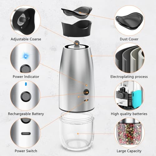 Jobkimand Electric Salt And Pepper Grinder Set Rechargeable Automatic Pepper Mill Grinder