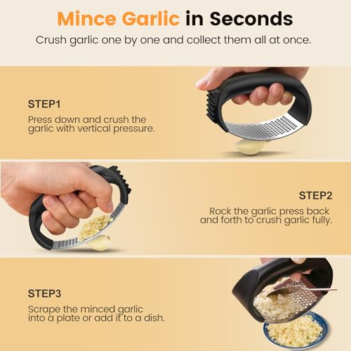 Lesbima Garlic PressStainless Steel Garlic Mincer CrusherEasy To Use And CleanErgonomic HandleEasy