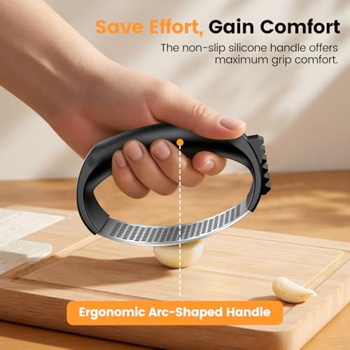 Lesbima Garlic PressStainless Steel Garlic Mincer CrusherEasy To Use And CleanErgonomic HandleEasy