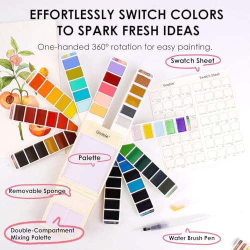 Grabie Watercolor Paint Set 56 Colors Handheld Watercolor Set Of Water Brush