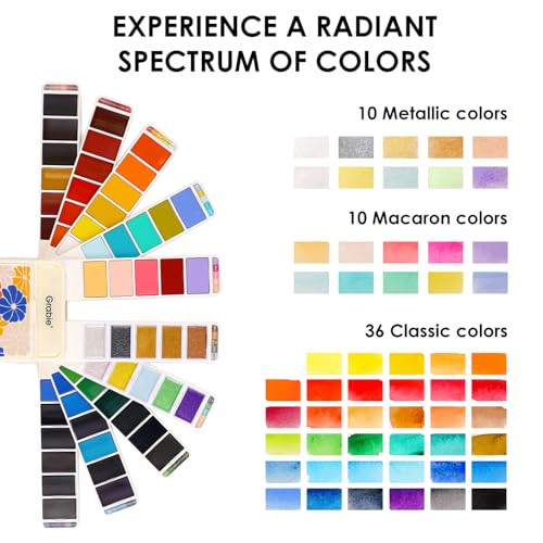 Grabie Watercolor Paint Set 56 Colors Handheld Watercolor Set Of Water Brush