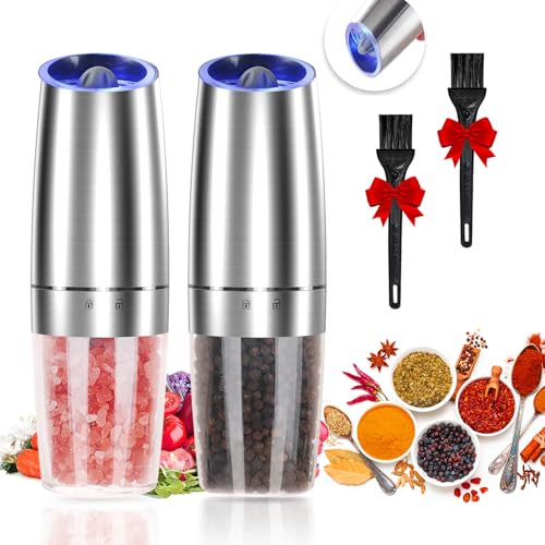 Jobkimand Gravity Electric Pepper And Salt Grinder Set Adjustable Coarseness Automatic Shakers 2 Pack