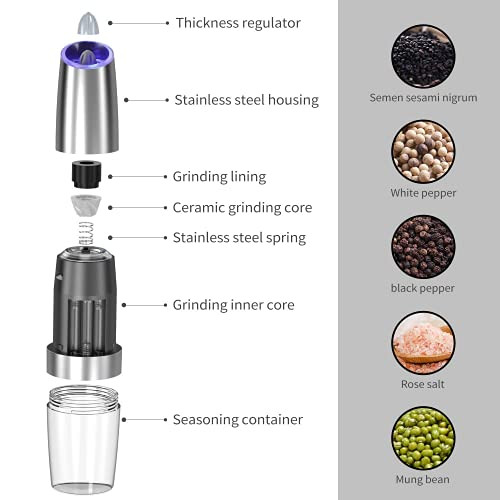 Jobkimand Gravity Electric Pepper And Salt Grinder Set Adjustable Coarseness Automatic Shakers 2 Pack