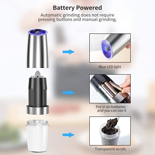 Jobkimand Gravity Electric Pepper And Salt Grinder Set Adjustable Coarseness Automatic Shakers 2 Pack