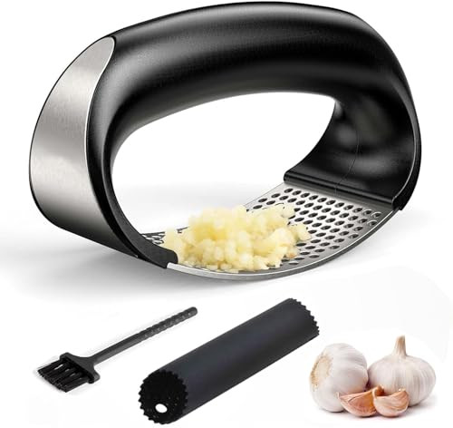 Dybepocih Garlic Press RockerNew Stainless Steel Garlic Mincer Garlic Crusher Set3In1 Garlic Stainless Steel