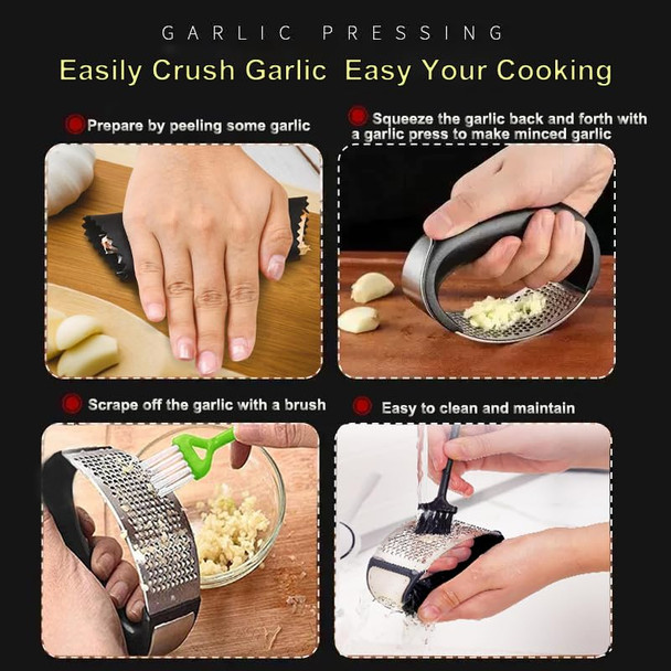 Dybepocih Garlic Press RockerNew Stainless Steel Garlic Mincer Garlic Crusher Set3In1 Garlic Stainless Steel