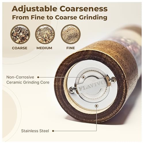 Flavivo Wooden Salt And Pepper Grinder Set Manual Premium Acrylic Salt And 2 Pieces