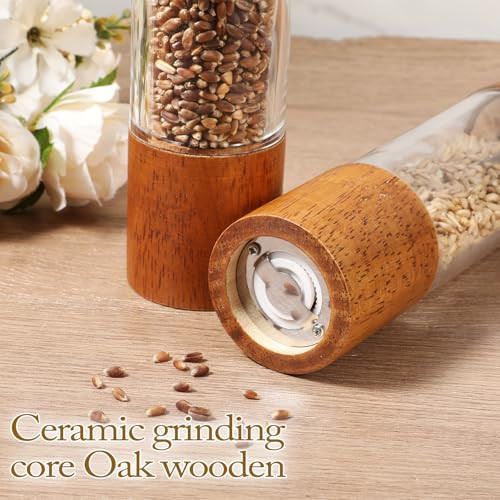 Meyeyaia Wooden Salt And Pepper Grinder Set Manual Refillable Wooden Salt And 8 Inch 2 Packs