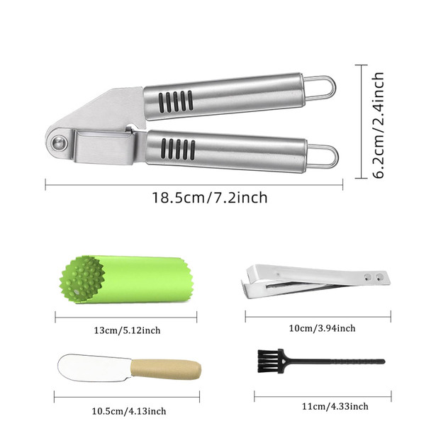 Manjia Garlic Press And Peel Set Stainless Steel Rust Proof Garlic Mincer Stainless Steel