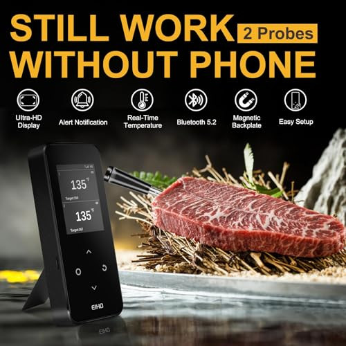 Eiho Wireless Bluetooth Meat Thermometer With 2 UltraThin Probes Smart Digital Food 600Ft