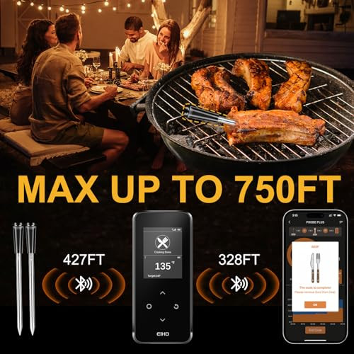 Eiho Wireless Bluetooth Meat Thermometer With 2 UltraThin Probes Smart Digital Food 600Ft