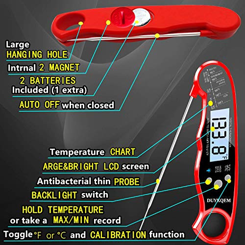 Duykqem Instant Read Digital Meat Thermometer Waterproof Kitchen Cooking Food Thermometer With 2 Pack