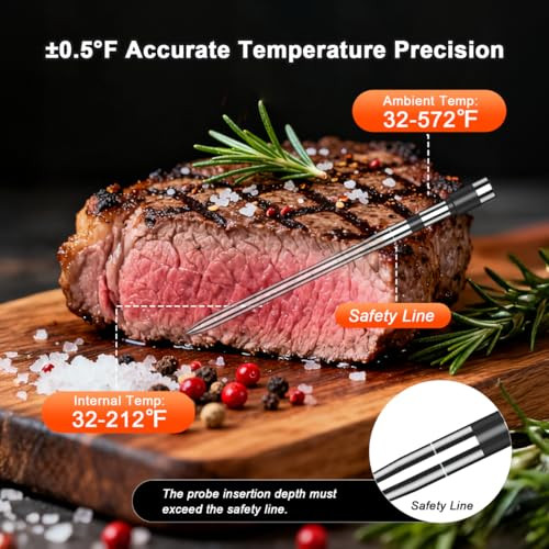 Tastyti Smart Wireless Meat Thermometer With 4 Probes and Range Bluetooth Grill 800Ft