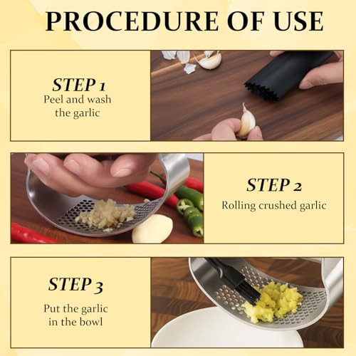 Zhlkhiop Garlic Rocker Garlic Press Rocker Set EasyToUse Garlic Mincer For Cooking 3Pc