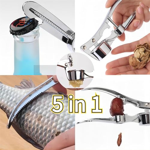 Kintegood 5In1 Stainless Steel Garlic Press MultiFunction Kitchen Gadget With Mincer Crusher Stainless Steel