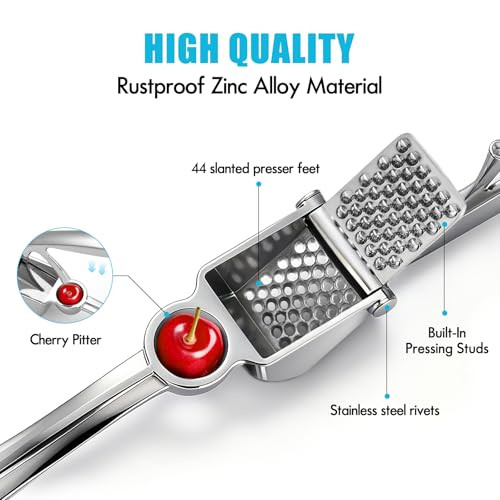 Cokora Garlic Press Premium Metal Garlic Mincer Tool Heavy Duty Garlic Crusher Silver