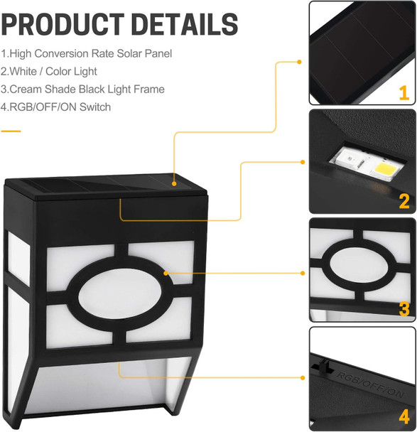 Otdair Solar Lights Outdoor, 2Modes Decorative Led Solar Fence Lights Waterproof, Solar Deck Lights For Deck, Fence, Patio, Yard