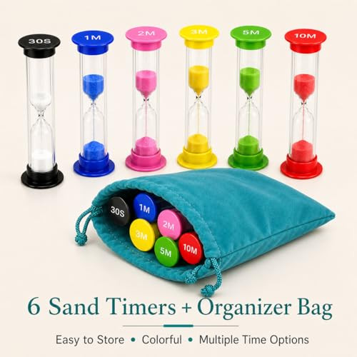 Resder Colorful Hourglass Sand Timers With Storage Bag 30 Sec 1 2 6 Pcs