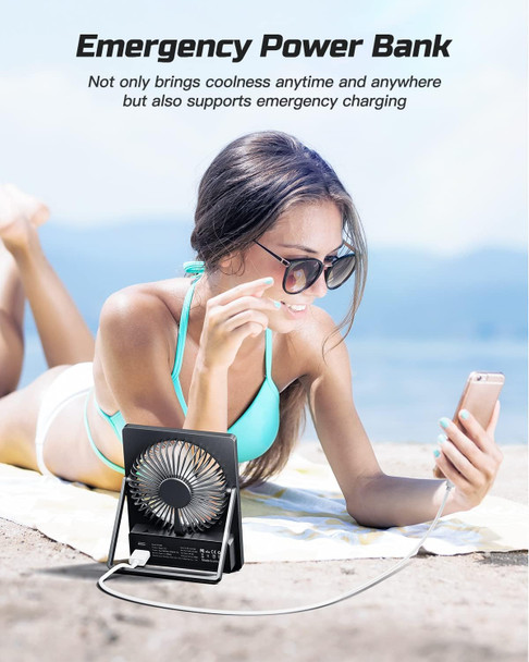Otlonpe Desk Fan Battery Operated, 4000Mah Portable Fan Rechargeable Personal Fan Small Table Fan With 180° Tilt Power Bank