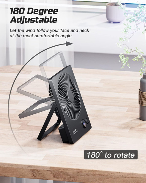Otlonpe Desk Fan Battery Operated, 4000Mah Portable Fan Rechargeable Personal Fan Small Table Fan With 180° Tilt Power Bank